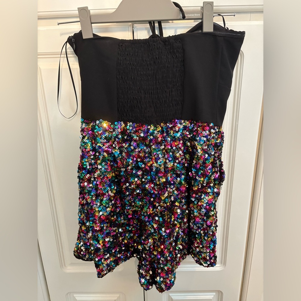 Black Bow Multicolor Sequin Romper - image 2